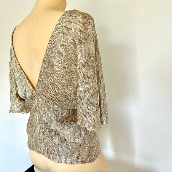St John Couture Gold Gilded Knit Metallic Sparkle Top Size 14 - Picture 10 of 17